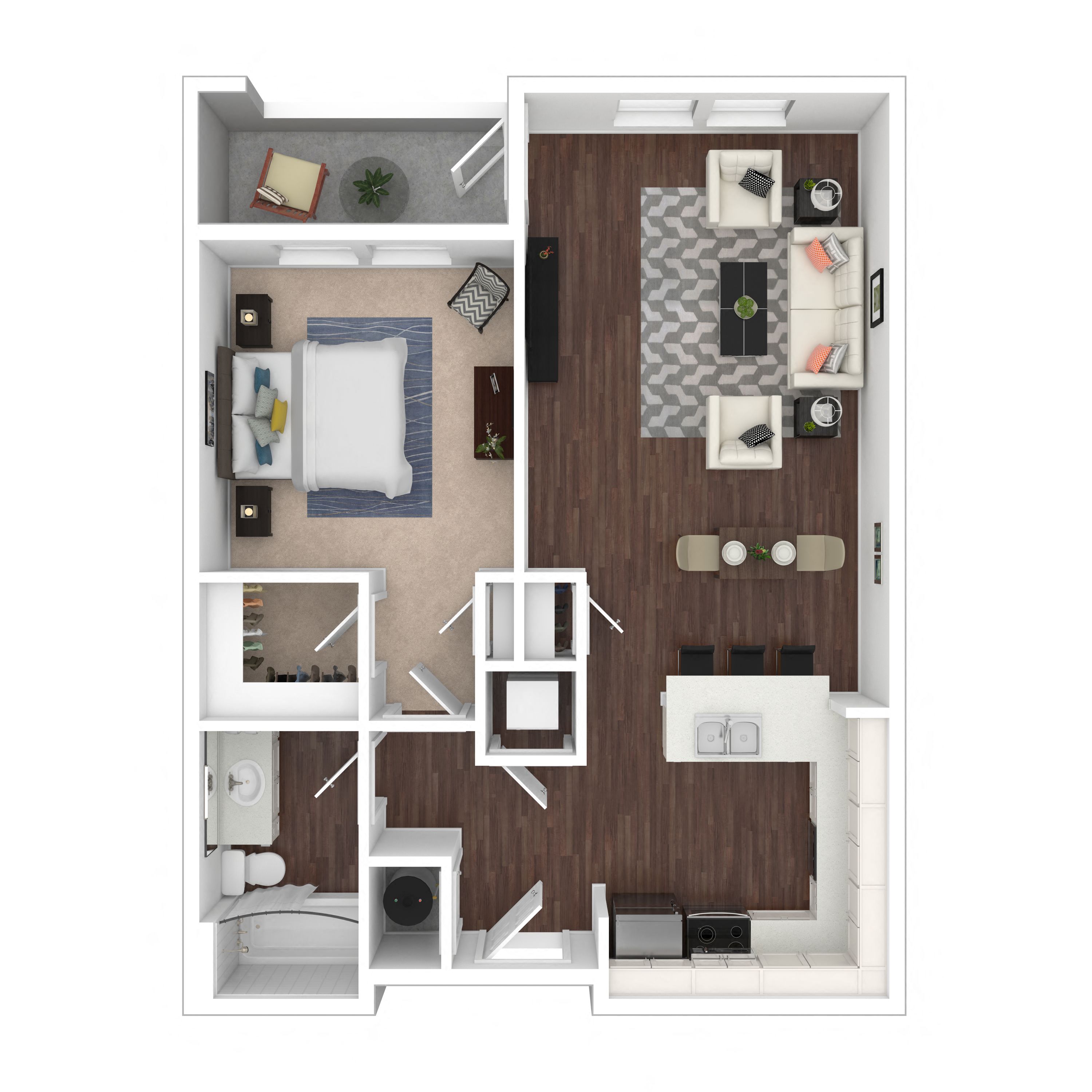 Floor plan for 1 bed, 1 bath, 675 sqft